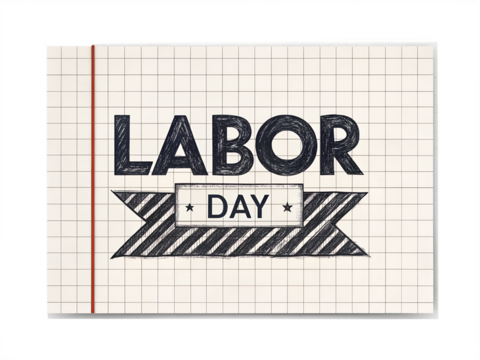 Labor Day Text on Graph Paper with Ribbon on transparent background