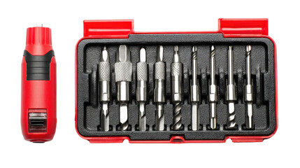 Screwdriver set with case and multiple bits background isolated on a Transparent background, PNG file.