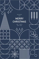 Trendy geometric greeting card Merry Christmas and New Year. Mosaic Christmas banner, poster. Vector © Mariana