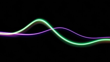 Intersecting Neon Green and Purple Waveforms with Central Symmetry on Black Background