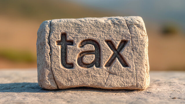 heavy tax concept, monolite with tax word sculptedon it