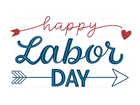 Happy Labor Day Neon Sign with Arrows on Transparent Background - Powered by Adobe