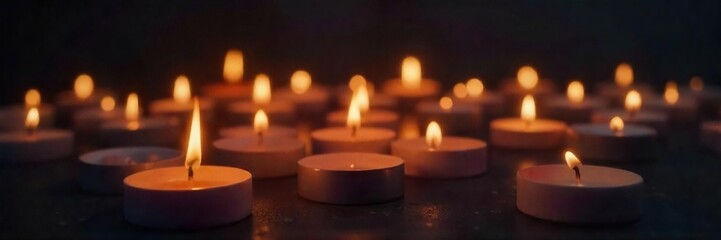 Glowing vigil candlelight creates a serene and peaceful atmosphere Perfect for remembrance, meditation, or spiritual themes Soft light illuminates a dark background , tranquility, flame