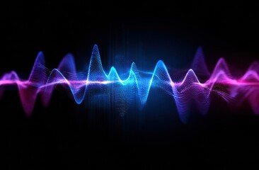 Symmetrical Blue-to-Pink Audio Waveform with Central Intensity on Black Background