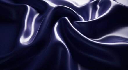 Fototapeta premium Abstract background of flowing, shiny dark blue satin fabric