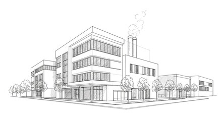 Architectural sketch of modern buildings