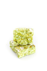 Turkish Delight Pistachio Confectionery Sweets on White Background