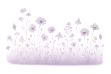 Soft purple wildflowers create a serene border, adding a touch of nature to designs with its transparent background