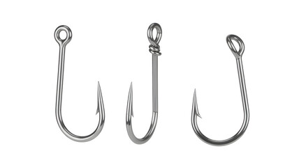 Three different fishing hooks isolated on white background