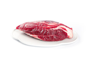 Raw Fresh Beef Shank Cut on White Plate - Uncooked Red Meat Ready for Cooking