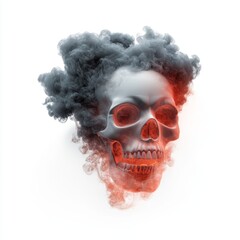 Fiery skull with smoke hair on white background