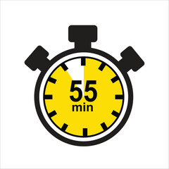 55 Minutes Timer Icon, Modern Flat Design. Clock, Stopwatch, Chronometer Showing ten Minutes Label. Cooking time, Countdown Indication