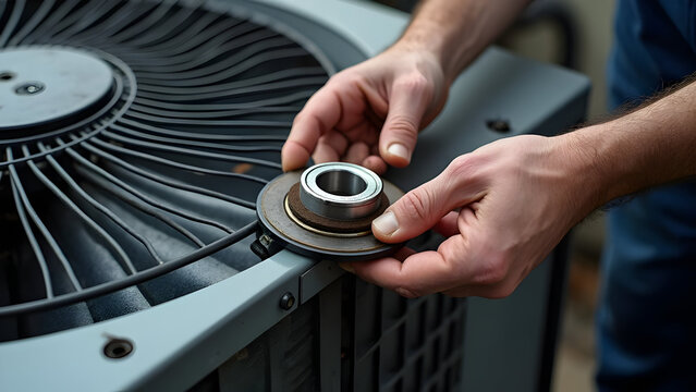 AC Maintenance Worker Replacing Worn Fan Bearing