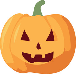 Orange pumpkin with a carved jack-o'-lantern face, simple design.