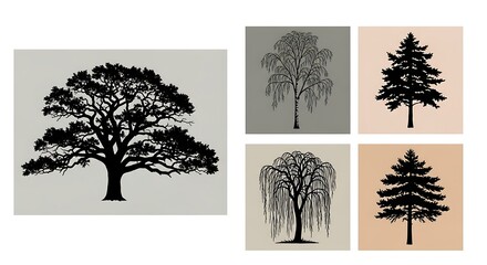 Fototapeta premium Diverse Tree Silhouettes Collection for Design Projects.