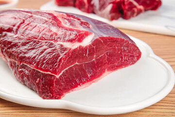 Fresh Raw Beef Steak Cuts on White Plate Ready for Cooking
