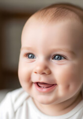 Joyful close-up portrait of a laughing baby