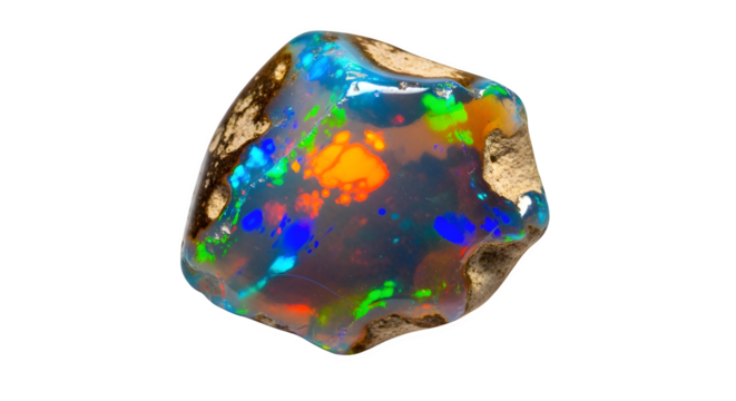 A captivating opal stone isolated on transparent background, showcasing a mesmerizing play of colors, ideal for jewelry and gemstone enthusiasts