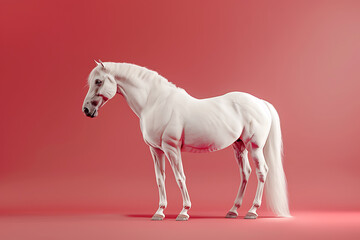 赤背景に映える白馬
