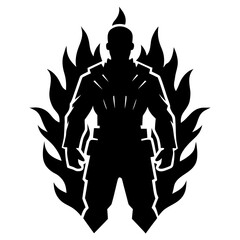 Silhouette of a warrior surrounded by flames