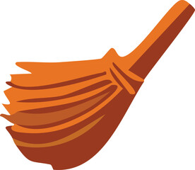 Orange broom with a wooden handle, simple illustration.