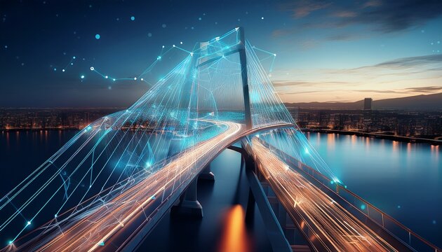 Fototapeta smart bridge with embedded sensors for monitoring structural health and traffic flow smart bridge intelligent infrastructure