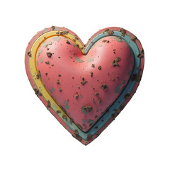 Grunge distressed heart symbol, showing weathered texture with pink and yellow hues