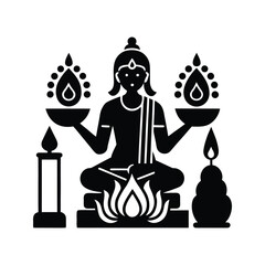 Illustrative Representation of a Seated Figure Holding Lit Bowls, Symbolizing Spirituality, Surrounded by Lit Candles, a Depiction of Cultural Significance