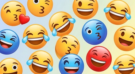 Collection of happy and laughing emoji faces.