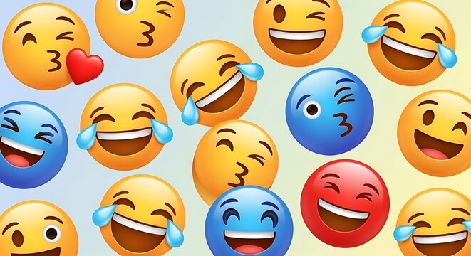 Collection of happy and laughing emoji faces.