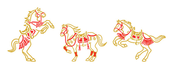 装束をつけた馬のクリップアート　3種類セット