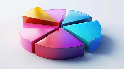 Obraz premium Pie chart on light background. Financial growth chart 3d rendering illustration. Element Infographic is divided into parts. Realistic 3d geometric round shape design.