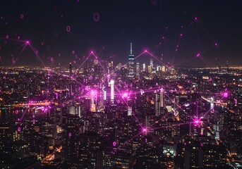 Fototapeta premium Futuristic Smart City with Digital Data Network