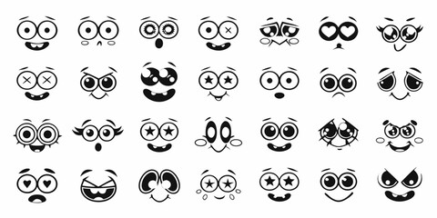 Collection of diverse cartoon faces with various emotions and expressions for animation and design