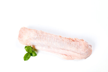Fresh Raw Duck Wing with Mint Garnish on White Background