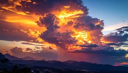 Dramatic sunset clouds over mountains