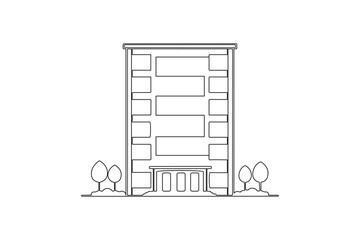 Modern office building continuous line art illustration
