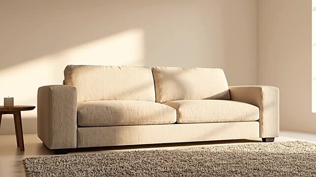 Beige sofa and armchair in cozy contemporary home interior design