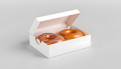 white carton box tasty pastry donut box for mockup design Brand on grey Background, low-poly. White tone