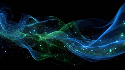 Obraz premium Intertwined Blue-Green Light Ribbons with Particle Glow on Black Background
