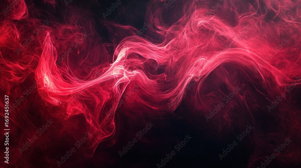Poster an abstract image featuring swirling red smoke or vapor against a dark background, creating a dramat