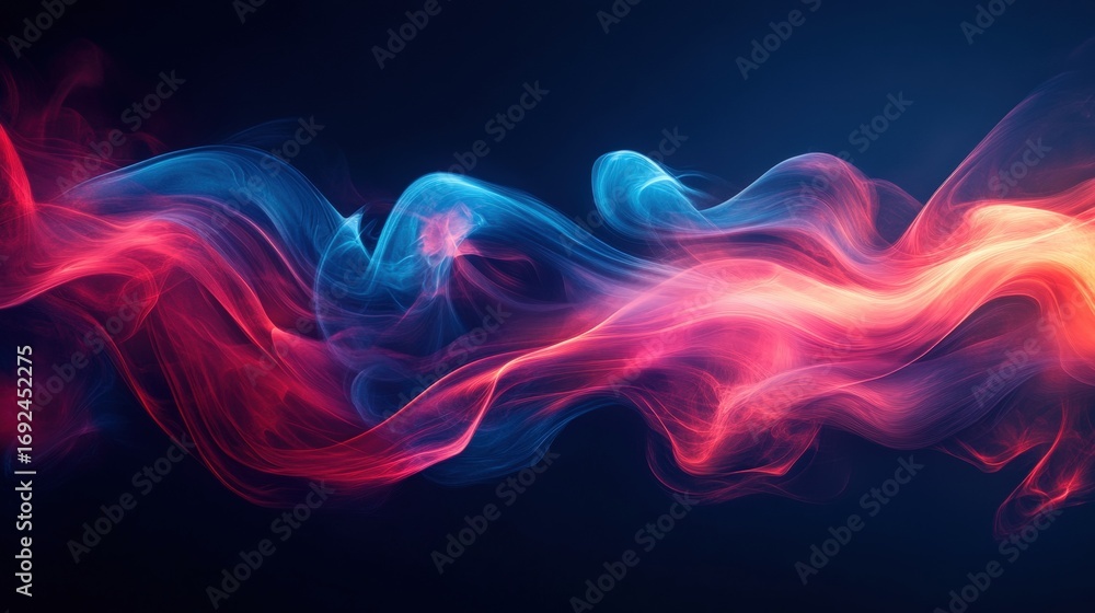 Poster a vibrant abstract image featuring flowing swirls of blue and red colors, creating a dynamic and ene