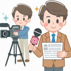 Illustration of a reporter broadcasting news