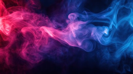 A vibrant display of colorful smoke swirls in shades of pink and blue against a dark background, creating a mystical and ethereal atmosphere.