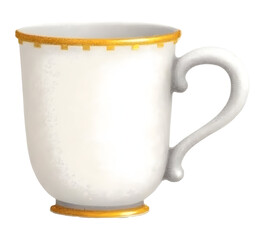 Elegant white porcelain mug with gold trim perfect for relaxing drink