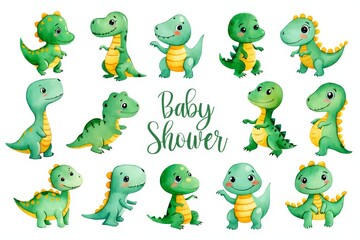 Fototapeta premium Cute Watercolor Dinosaur Clip Art - Baby Shower Illustrations
