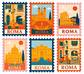 Fototapeta na wymiar SET OF ROMA STAMPS DOLCE VITA STYLE 