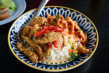 Rice and curry,Rice and curry is a popular dish in thailand, thai called Khao Rhard Khaeng