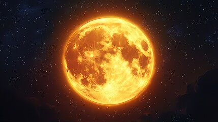 Glowing Yellow Full Moon PNG Element with Transparent Background for Game Design Asset