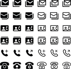 phone, message and contact icon vector set, contact communication vector icons